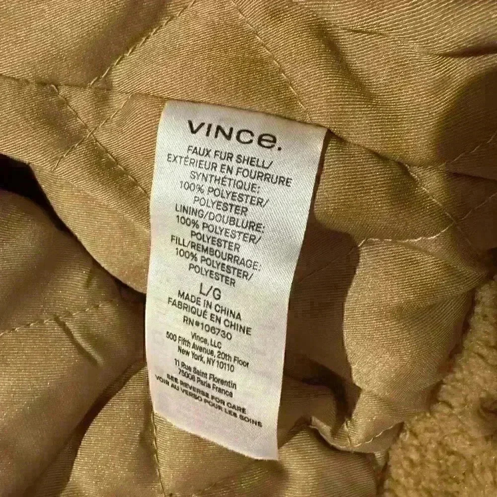 NWT VINCE faux shearling jacket in caramel Sz L - Picture 5 of 8